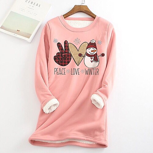 

Women's Sweatshirt Pullover Sherpa Fleece Teddy Blue Pink Yellow Snowman Snowflake Christmas Round Neck Long Sleeve Fleece S M L XL XXL 3XL