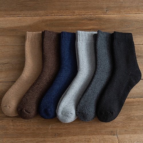 

Men's 5 Pairs Socks Wool Socks Crew Socks Casual Socks Winter Socks Fashion Comfort Solid Colored Casual Daily Ultra Warm Winter Black Khaki