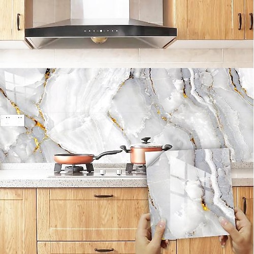 

Imitation Marble Tile Decals Bathroom Kitchen Cabinet Trim Retrofitted With Self-Adhesive Crystal Hard Sheet Wall Decals 20CM20CM10PCS
