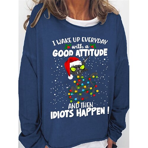 

Women's Sweatshirt Pullover Basic Black Blue Khaki Cat Christmas Round Neck Long Sleeve S M L XL 2XL 3XL