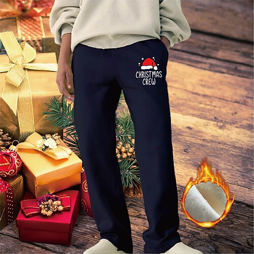 

Men's Christmas Pants Fleece Pants Sweatpants Winter Pants Trousers Drawstring Elastic Waist Straight Leg Graphic Prints Comfort Casual Daily Going out Cotton Blend Terry Basic Sports Black Red