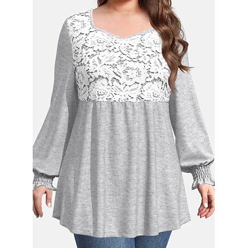 

Women's Plus Size Tops Blouse Floral Print Long Sleeve U Neck Casual Modern Daily Vacation Polyester Winter Fall Grey