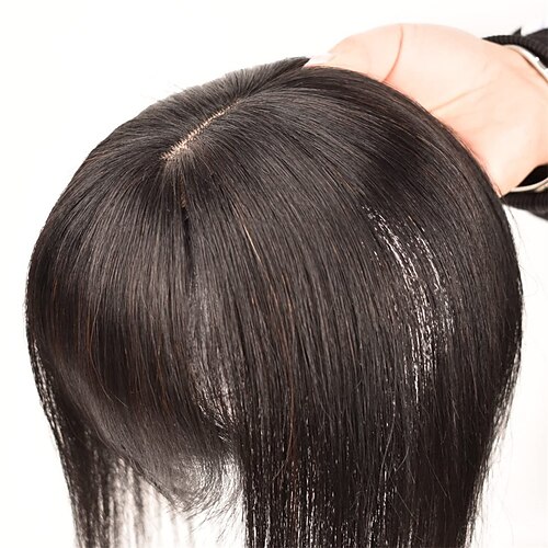 

Human Hair Toppers for Women Real Remy Hair 150% Density 8x12CM Silk Base with Bangs Clip in Hair Pieces Straight Hairpiece for Thinning Hair