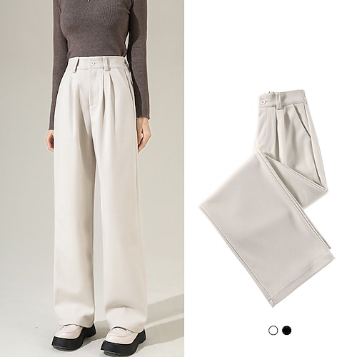 

Women's Wide Leg Pants Trousers Straight Leg Plain Classic Modern Thick Winter Black Beige