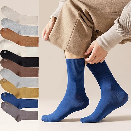 

5 pares de calcetines de invierno para hombre, calcetines elásticos altos de color sólido, absorción de humedad, calcetines transpirables de color morandi para hombre