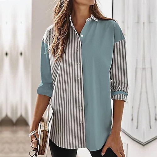 

2022 fall european and american women's new striped long sleeve shirts amazon fashion loose women's shirts