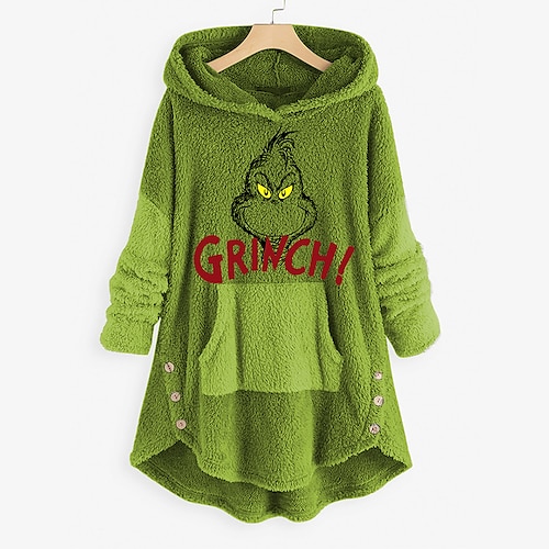 

Women's Sweatshirt Pullover Sherpa Fleece Teddy Button Front Pocket Olive Green Grass Green Green Graphic Christmas Round Neck Long Sleeve Fleece S M L XL XXL 3XL