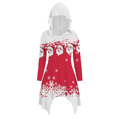 

Women's Hoodie Dress Mini Dress Green Light Green Wine Long Sleeve Santa Claus Print Winter Fall Autumn Hooded Fashion Christmas Daily Weekend 2022 S M L XL XXL