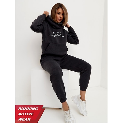 

Women's Tracksuit Sweatsuit 2 Piece Athletic Winter Long Sleeve Thermal Warm Breathable Moisture Wicking Fitness Running Jogging Sportswear Activewear Heart Black Green WhiteGray