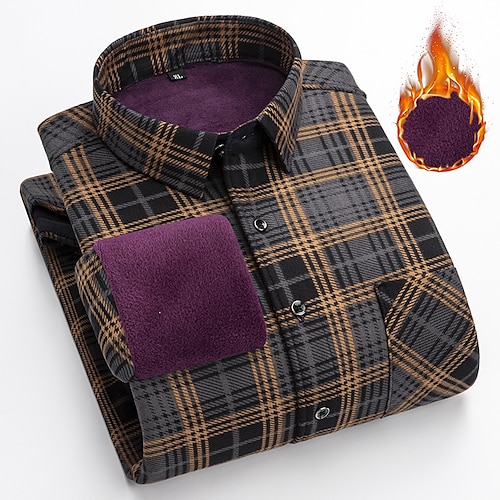 

Men's Fleece Shirt Dress Shirt Tartan Turndown Blue Yellow Dark Gray Red Navy Blue Print Work Casual Long Sleeve Color Block Button-Down Clothing Apparel Fashion Business Elegant Formal / Spring