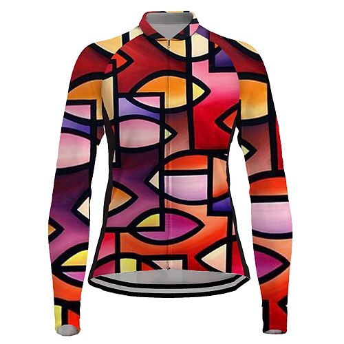 

21Grams Women's Cycling Jersey Long Sleeve Bike Jersey Top with 3 Rear Pockets Mountain Bike MTB Road Bike Cycling Breathable Quick Dry Moisture Wicking Reflective Strips Red Graphic Spandex Sports