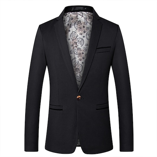 

Men's Fashion Blazer Jacket Regular Standard Fit Solid Colored Single Breasted One-button Black Burgundy Sky Blue 2022