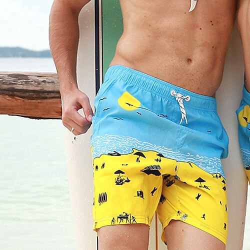 

Men's Swim Shorts Swim Trunks Board Shorts Pocket Drawstring Elastic Waist Graphic Landscape Comfort Breathable Short Casual Daily Holiday Classic Style Casual / Sporty Blue Micro-elastic