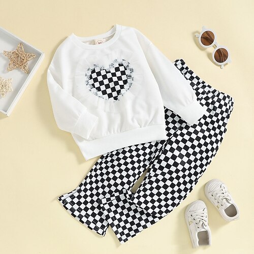 

2 Pieces Toddler Girls' Plaid Hoodie & Pants Set Long Sleeve Active Outdoor 3-7 Years Winter Black