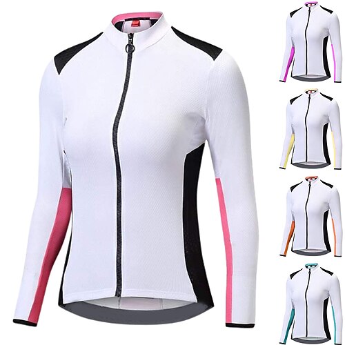 

21Grams Women's Cycling Jersey Long Sleeve Bike Jersey Top with 3 Rear Pockets Mountain Bike MTB Road Bike Cycling Breathable Quick Dry Moisture Wicking Reflective Strips Purple Yellow Rosy Pink