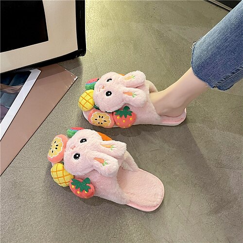 

Women's Slippers Home Fuzzy Slippers Fluffy Slippers House Slippers Plush Slippers Winter Flat Heel Round Toe Polyester Loafer Rosy Pink Beige Gray