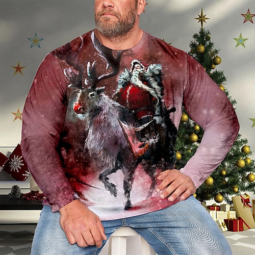 

Men's Plus Size T shirt Tee Big and Tall Graphic Crew Neck Long Sleeve Spring & Fall Basic Fashion Streetwear Comfortable Casual Sports Tops