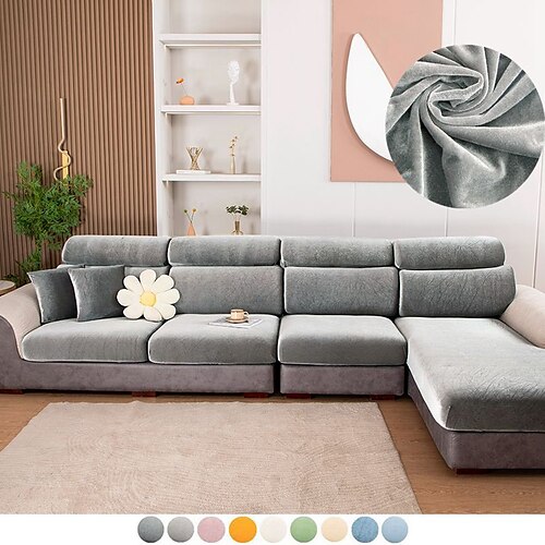 

Stretch Sofa Seat Cushion Cover Slipcover Elastic Couch Sectional Armchair Loveseat 4 or 3 Seater L Shape Solid Soft Durable Washable