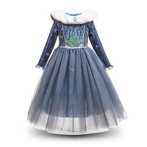 

Toddler Girls' Party Dress Sequin Party Dress Maxi Dress Formal Sequins Half Zip Long Sleeve Princess Dress 3-7 Years Winter Dusty Blue