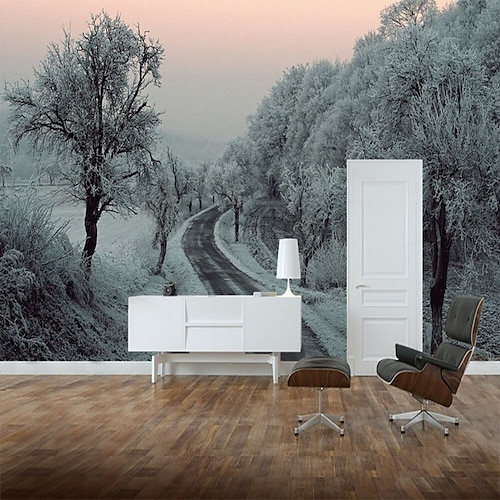 

Landscape Wallpaper Mural Winter Snow Road Wall Covering Sticker Peel and Stick Removable PVC/Vinyl Material Self Adhesive/Adhesive Required Wall Decor for Living Room Kitchen Bathroom