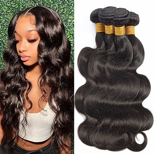 

Body Wave Bundles Human Hair 7A Grade 100% Unprocessed Brazilian Virgin Hair 4 Bundles Body Wave Human Hair Extensions for Black Women Natural Color