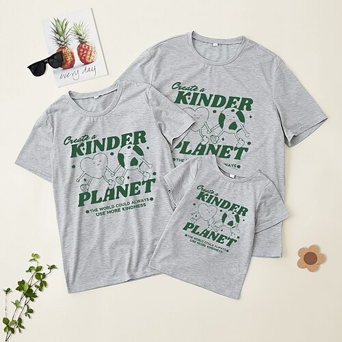 

Family T shirt Graphic Heart Letter Casual Crewneck Light gray Short Sleeve Daily Matching Outfits
