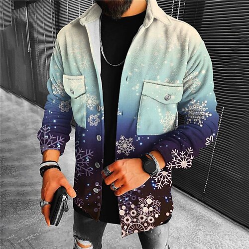 

Men's Coat Warm Christmas Single Breasted Snowflake Gradual 3D Printed Graphic Turndown Fashion Jacket Outerwear Long Sleeve Pocket Fall & Winter