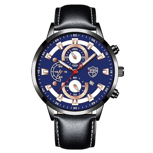 

DEYROS Brand Men's Quartz Watch Fashion Calendar Luminous Pointer Leather Wrist Watch