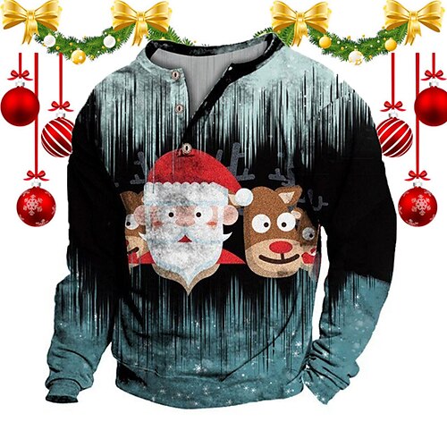 

Men's Sweatshirt Pullover Black Blue Santa Claus Graphic Prints Print Christmas Casual Daily 3D Print Basic Streetwear Designer Spring & Fall Clothing Apparel Hoodies Sweatshirts