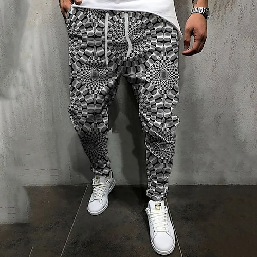 

Men's Joggers Trousers Casual Pants Drawstring Elastic Waist 3D Print Optical Illusion Graphic Prints Comfort Casual Daily Streetwear Basic Fashion Green Blue Micro-elastic