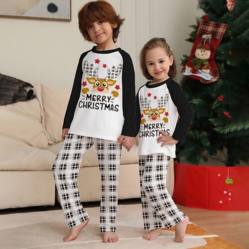 

Kids Unisex Pajamas White Animal Letter Fall Winter Active 3-10 Years