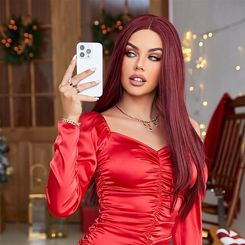 

Long Wavy Ombre Wigs Lace Front Synthetic Wig With Ponytail For Women Heat Resistant Hair 26 Inch Christmas Party Wigs