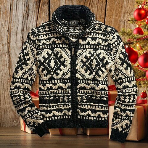 

Men's Sweater Ugly Christmas Sweater Cardigan Knit Knitted Abstract Stand Collar Stylish Vintage Style Christmas Daily Wear Clothing Apparel Winter Fall Black M L XL