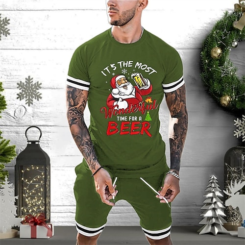 

Men's Cool Shirt T shirt Tee T-shirt Suits Shorts and T Shirt Set Graphic Tee Santa Claus Graphic Prints Crew Neck Hot Stamping Christmas Street Short Sleeve Print Clothing Apparel 2pcs Fashion