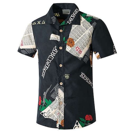 

Men's Summer Hawaiian Shirt Graphic Floral Turndown Black White Outdoor Casual Short Sleeve Print Clothing Apparel Hawaiian Beach