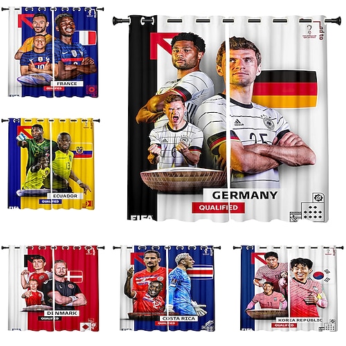 

3D Football Mobile Star National Team France Curtains Blackout Curtains Printed Thermal Insulated Curtains for Bedroom Living Room Modern Grommet Window Drapes Curtain Drapes