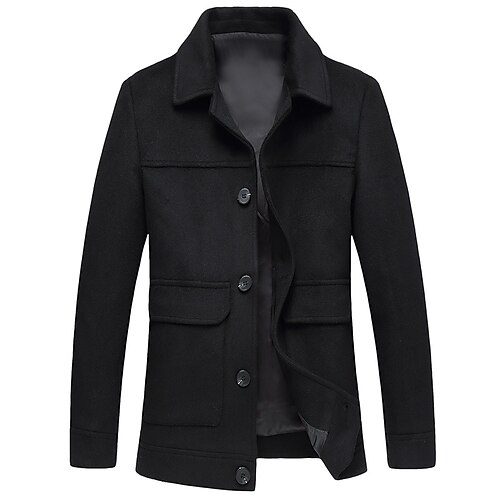 

Men's Winter Coat Wool Coat Overcoat Casual Daily Wear Winter Wool Thermal Warm Outerwear Clothing Apparel Fashion Streetwear Solid Colored Pocket Turndown Single Breasted