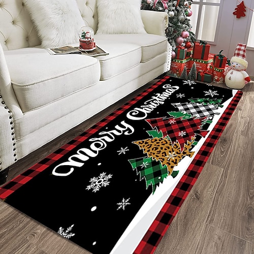 

Christmas Floor Mat Tree Home Decoration Flannel Printing Santa Claus Home Bathroom Entrance Floor Mat Door Mat Tree Jingle Bell