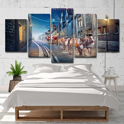 

cross border amazon ebay5 wall art christmas, street, santa claus, deer home decor painting