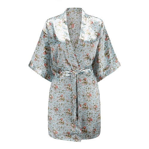 

Customize the bride bridesmaid dressing gown printed cardigan robe emulation silk bathrobe household to takeL0221109-01