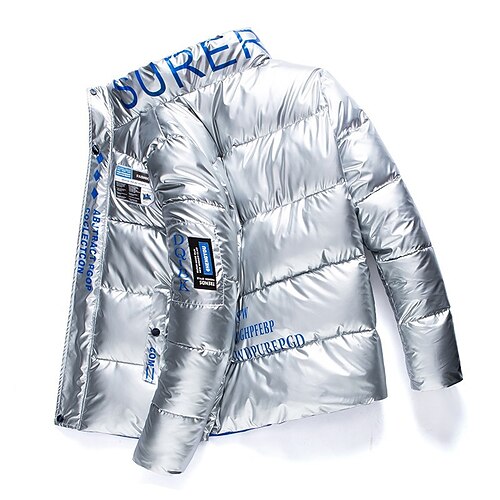 

Men's Parka Outdoor Casual / Daily Date Going out To-Go Letter Outerwear Clothing Apparel Silver Dark Grey Black
