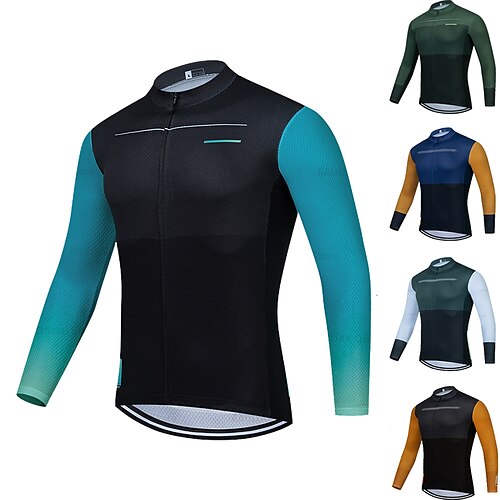 

Men's Cycling Jersey Long Sleeve Bike Jersey Top with 3 Rear Pockets Mountain Bike MTB Road Bike Cycling Breathable Quick Dry Moisture Wicking Reflective Strips Black Green Yellow Color Block Spandex