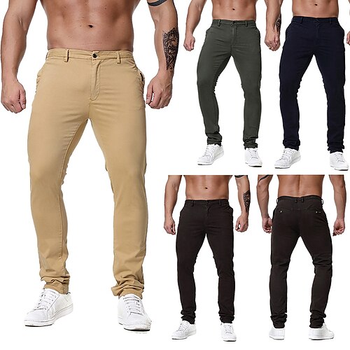 

Men's Chinos Trousers Jogger Pants Pocket Solid Colored Comfort Casual Daily Going out Cotton Blend Stylish Simple ArmyGreen Khaki Micro-elastic