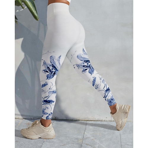 

Women's Yoga Pants Tummy Control Butt Lift High Waist Yoga Fitness Gym Workout Cropped Leggings Floral White Green Gray Sports Activewear High Elasticity 21Grams / Athletic / Athleisure