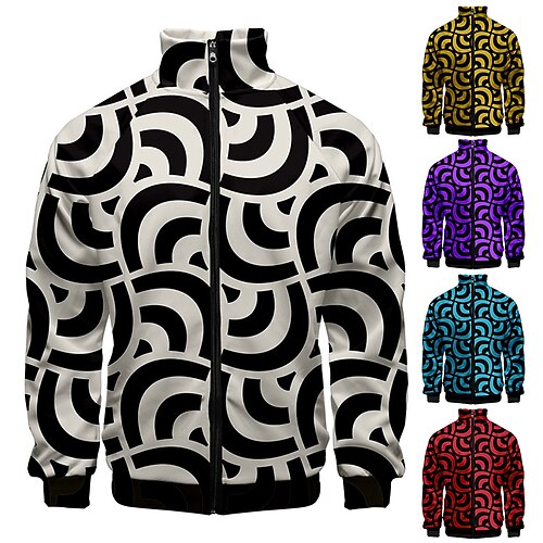 

Men's Jacket Thermal Warm Outdoor Zipper Optical Illusion 3D Printed Graphic Stand Collar Active Jacket Outerwear Long Sleeve Full Zip Winter