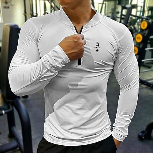 

Men's T shirt Tee Graphic Prints Poker Standing Collar Brown Gray White Hot Stamping Street Sports Long Sleeve Zipper Print Clothing Apparel Basic Designer Casual Comfortable