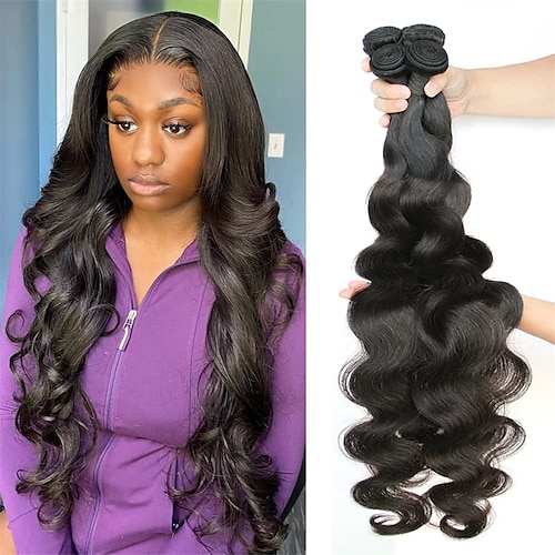 

Body Wave Human Hair 4 Bundles (12 14 16 18 Inch) Brazilian Virgin Body Wave Bundles 100% Unprocessed Human Hair Weave Remy Hair Weft for Black Women Natural Color