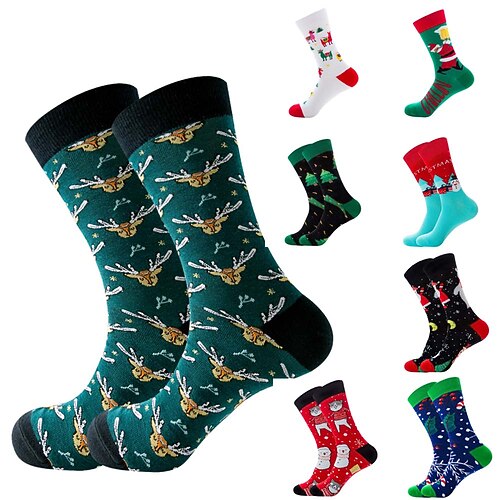 

Men's 3 Pairs Socks Crew Socks Casual Socks Fashion Comfort Cotton Christmas Christmas Medium Fall & Winter Light Blue Green Black