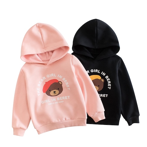 

Toddler Girls' Hoodie Cartoon School Long Sleeve Pocket Fashion 3-7 Years Winter Black Pink