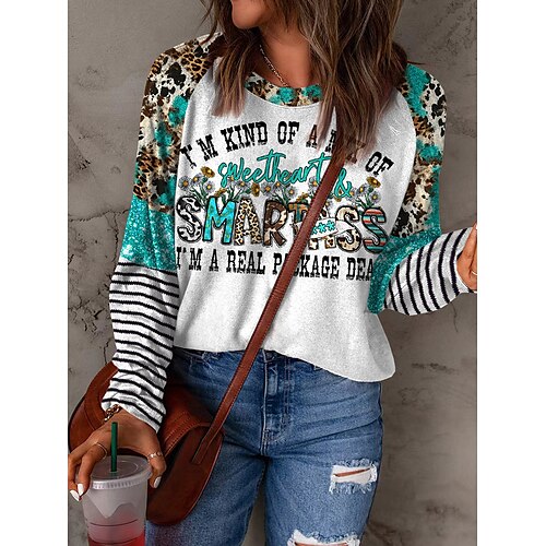 

Women's Sweatshirt Pullover Basic Green Leopard Stripes Christmas Round Neck Long Sleeve S M L XL 2XL 3XL